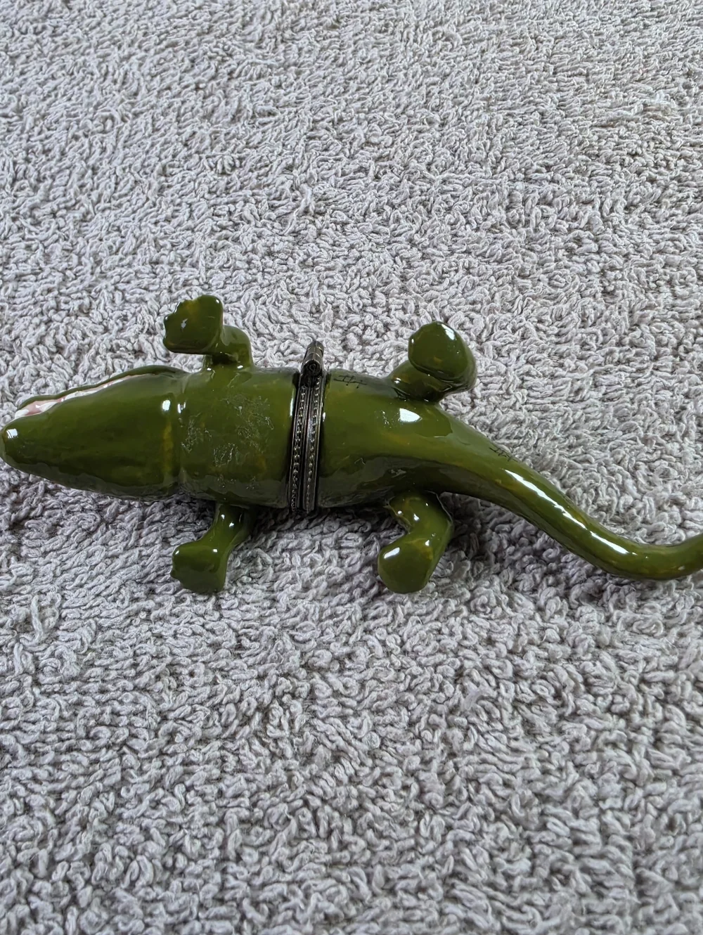 Green Enameled Alligator Trinket Box for Reptile Lovers